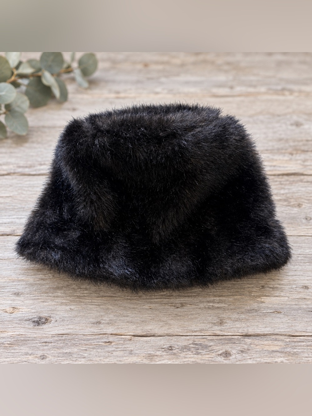 Black Faux Mink Fur Bucket Hat - Women Accessories